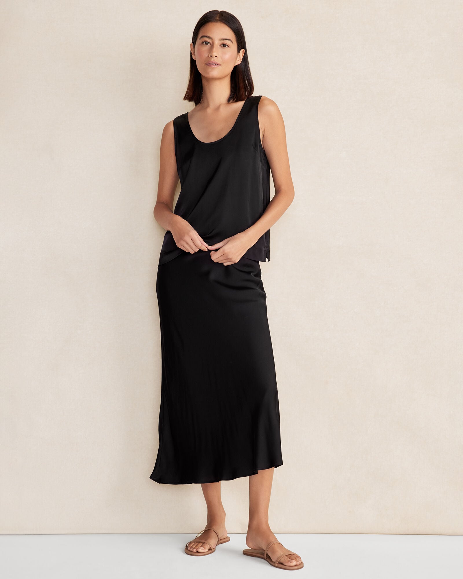 BLACK SILKY SCOOP NECK TANK | Talbots online