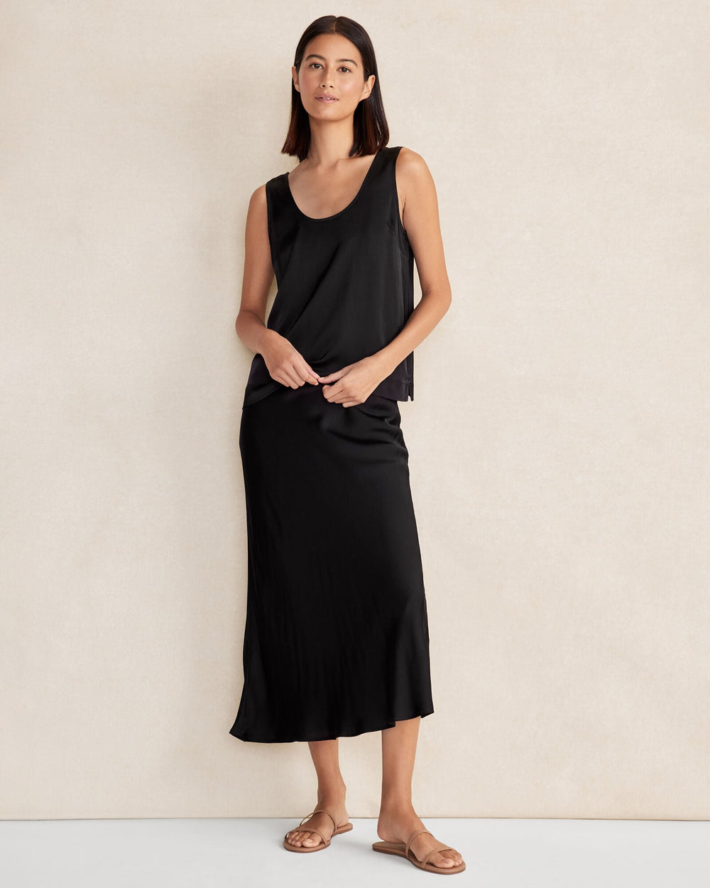 BLACK SILKY SCOOP NECK TANK | Talbots online