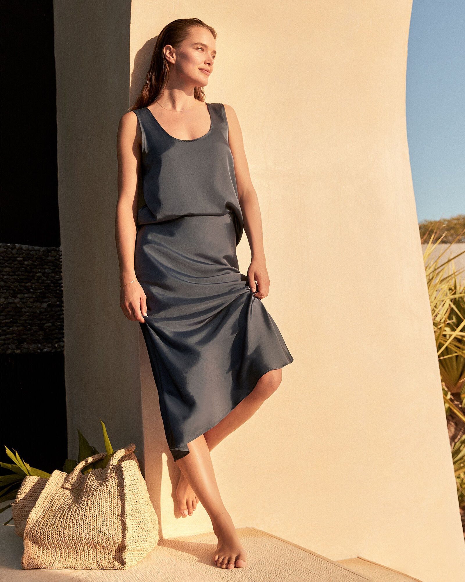 BLACK SILKY SCOOP NECK TANK | Talbots online
