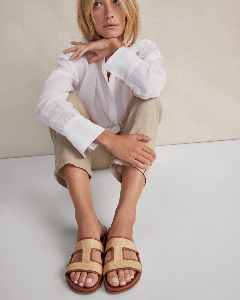 RAFFIA/COGNAC RAFFIA CUTOUT SLIDES | Talbots near me