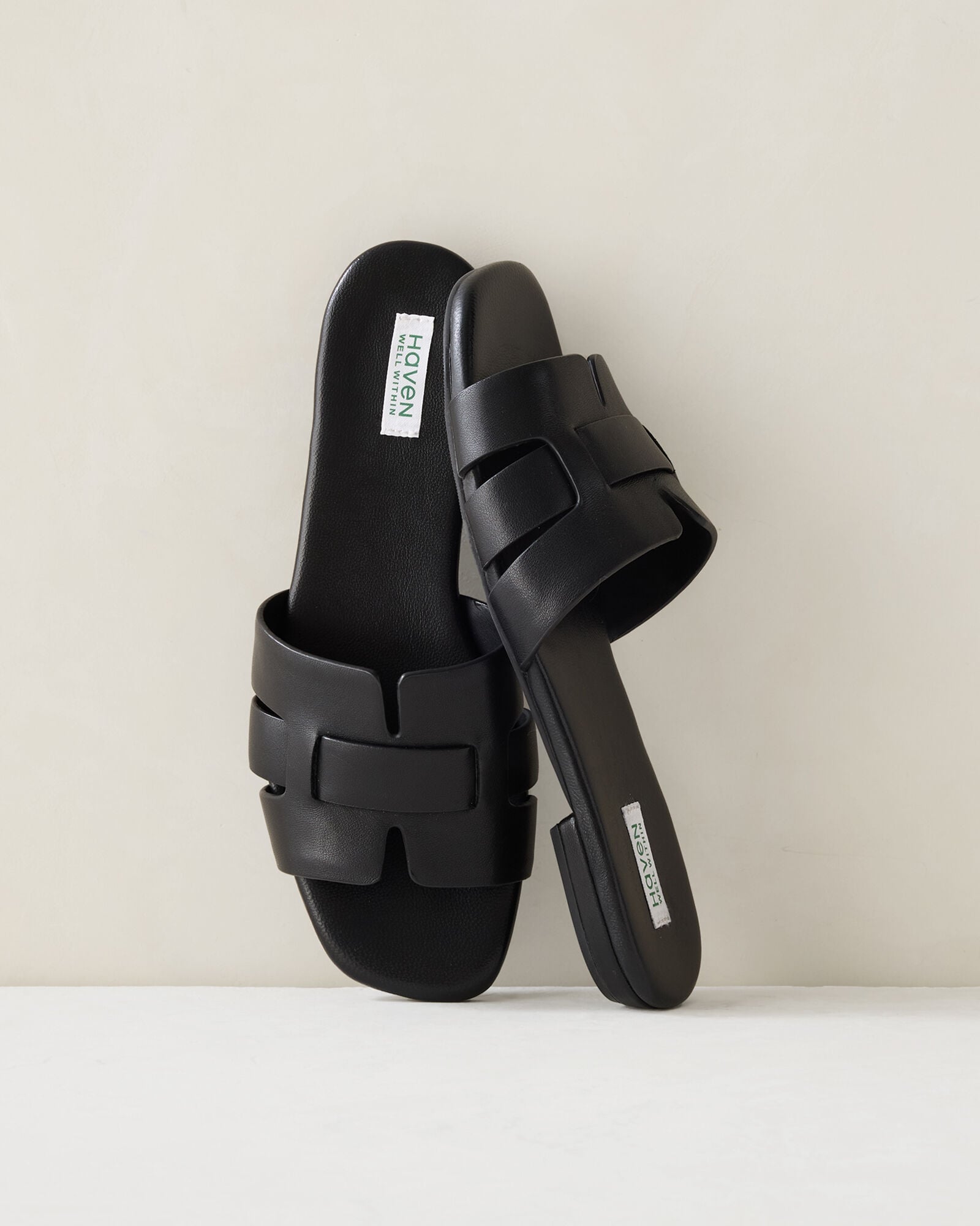 BLACK|TUSCAN OLIVE|VACHETTA LEATHER THREADED CUT-OUT SLIDES | Talbots sale