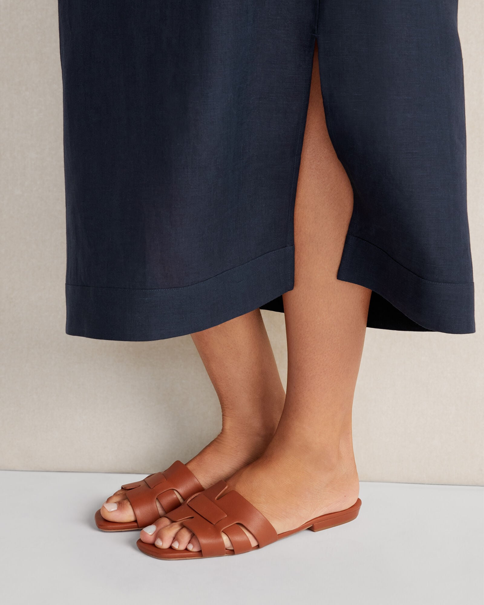BLACK|TUSCAN OLIVE|VACHETTA LEATHER THREADED CUT-OUT SLIDES | Talbots sale