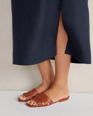 BLACK|TUSCAN OLIVE|VACHETTA LEATHER THREADED CUT-OUT SLIDES | Talbots sale