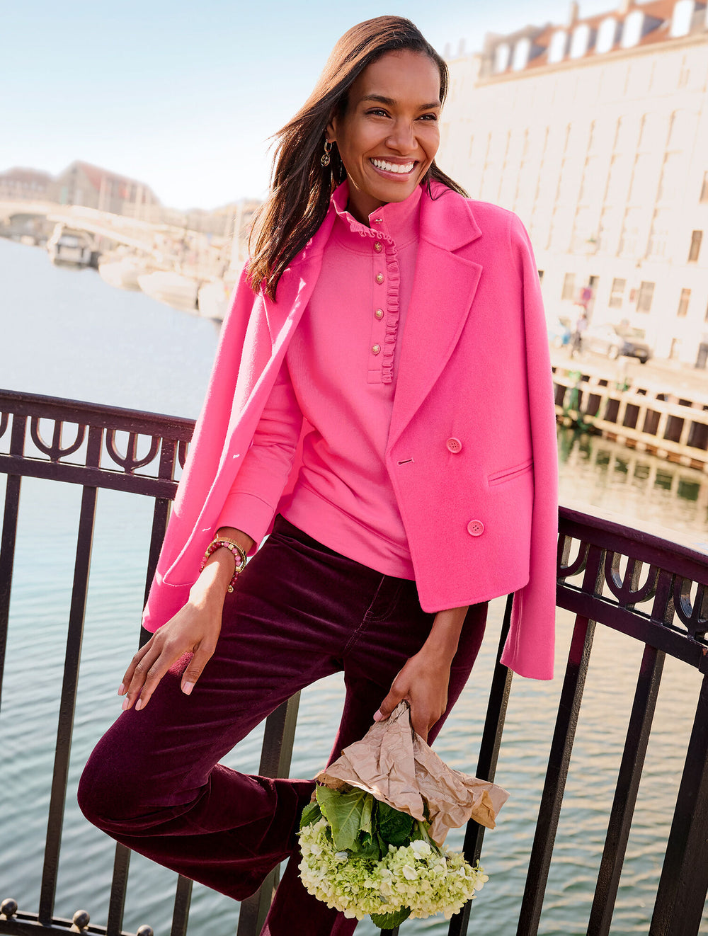 RICH BURGUNDY RUFFLE PLACKET MOCKNECK PULLOVER | Talbots discount