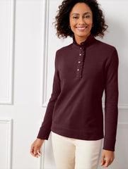 RICH BURGUNDY RUFFLE PLACKET MOCKNECK PULLOVER | Talbots discount