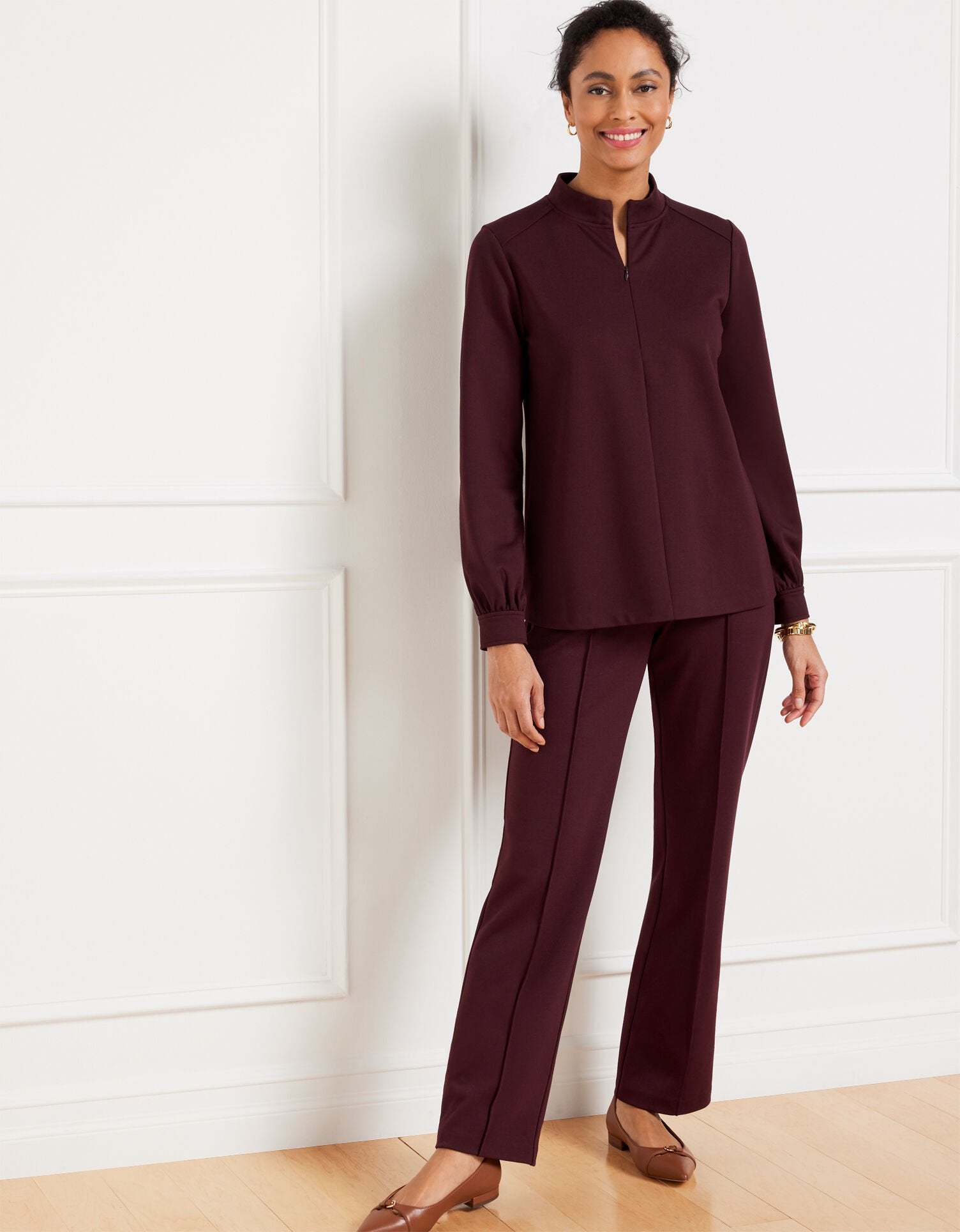 BLACK|COFFEE BEAN|INDIGO PASSPORT PONTE ZIP MOCKNECK PULLOVER | Talbots online