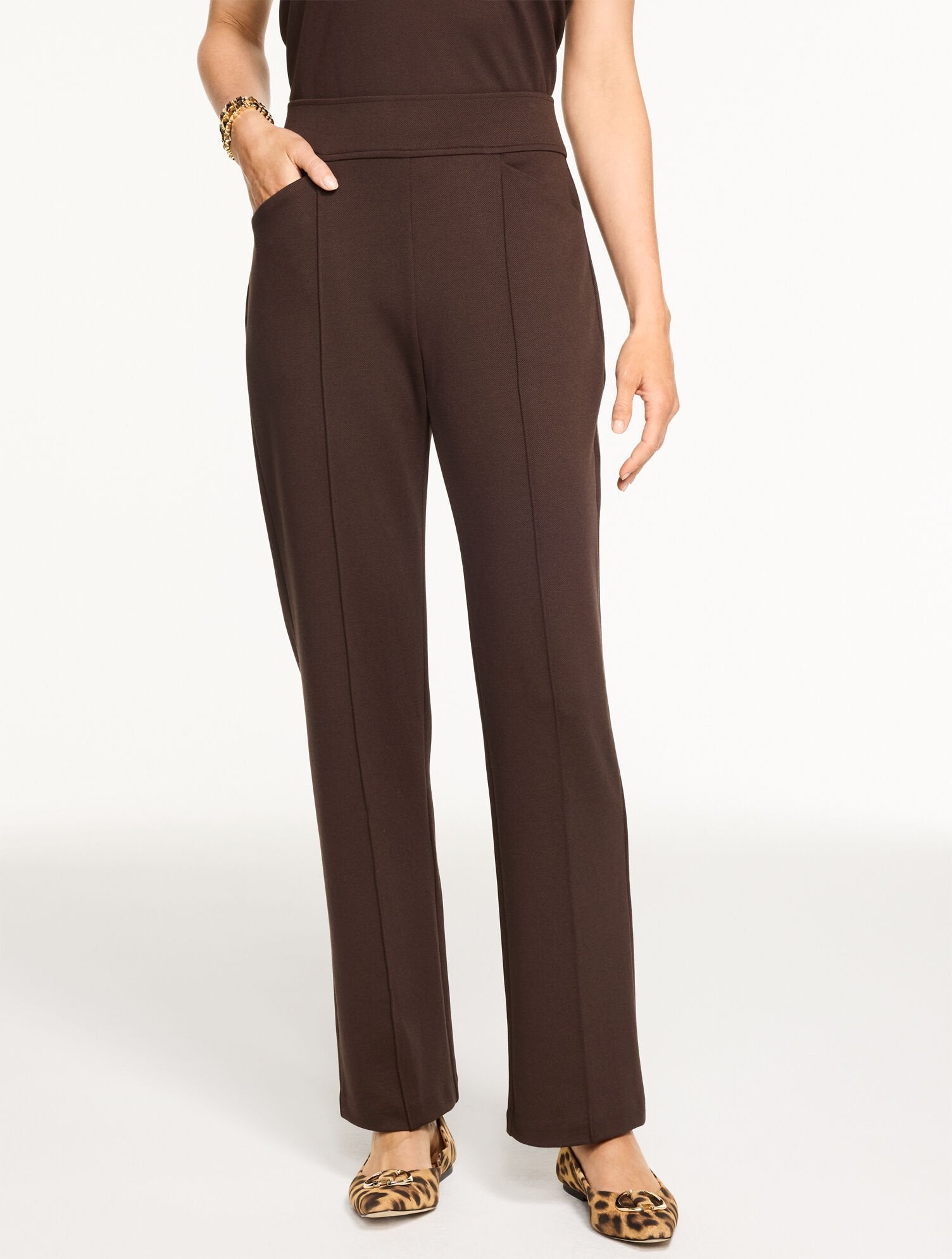 BLACK|COFFEE BEAN|PINE GROVE PASSPORT PONTE PINTUCK STRAIGHT LEG PANTS | Talbots near me