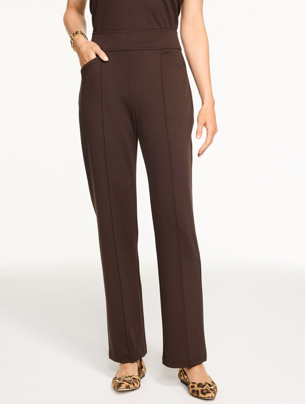 BLACK|COFFEE BEAN|PINE GROVE PASSPORT PONTE PINTUCK STRAIGHT LEG PANTS | Talbots near me