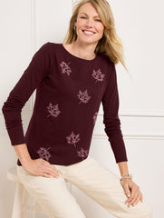RICH BURGUNDY AUTUMN EMBELLISHED CREWNECK TEE | Talbots near me