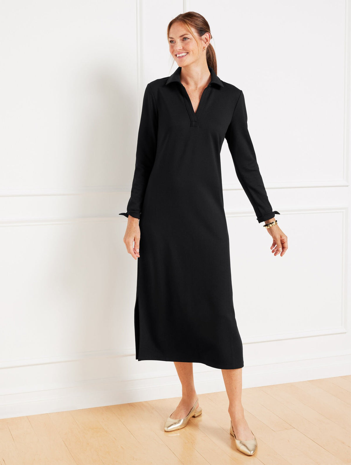 PASSPORT PONTE JOHNNY COLLAR MIDI DRESS | Talbots discount