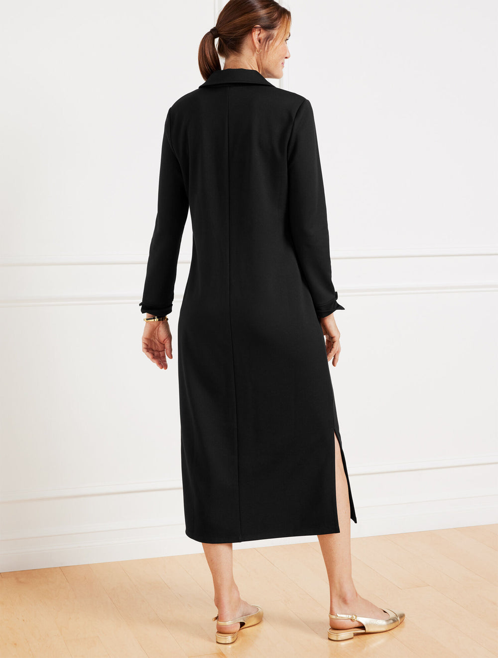 PASSPORT PONTE JOHNNY COLLAR MIDI DRESS | Talbots discount