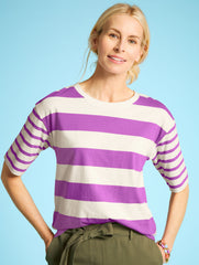 IVORY/PURPLE THISTLE BOXY CREWNECK TEE - MIXED STRIPE | Talbots discount