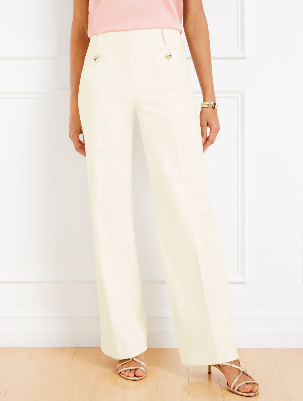 IVORY TEXTURED COTTON WIDE LEG PANTS | Talbots for sale