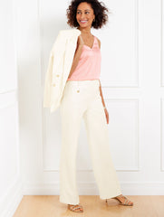 IVORY TEXTURED COTTON WIDE LEG PANTS | Talbots for sale