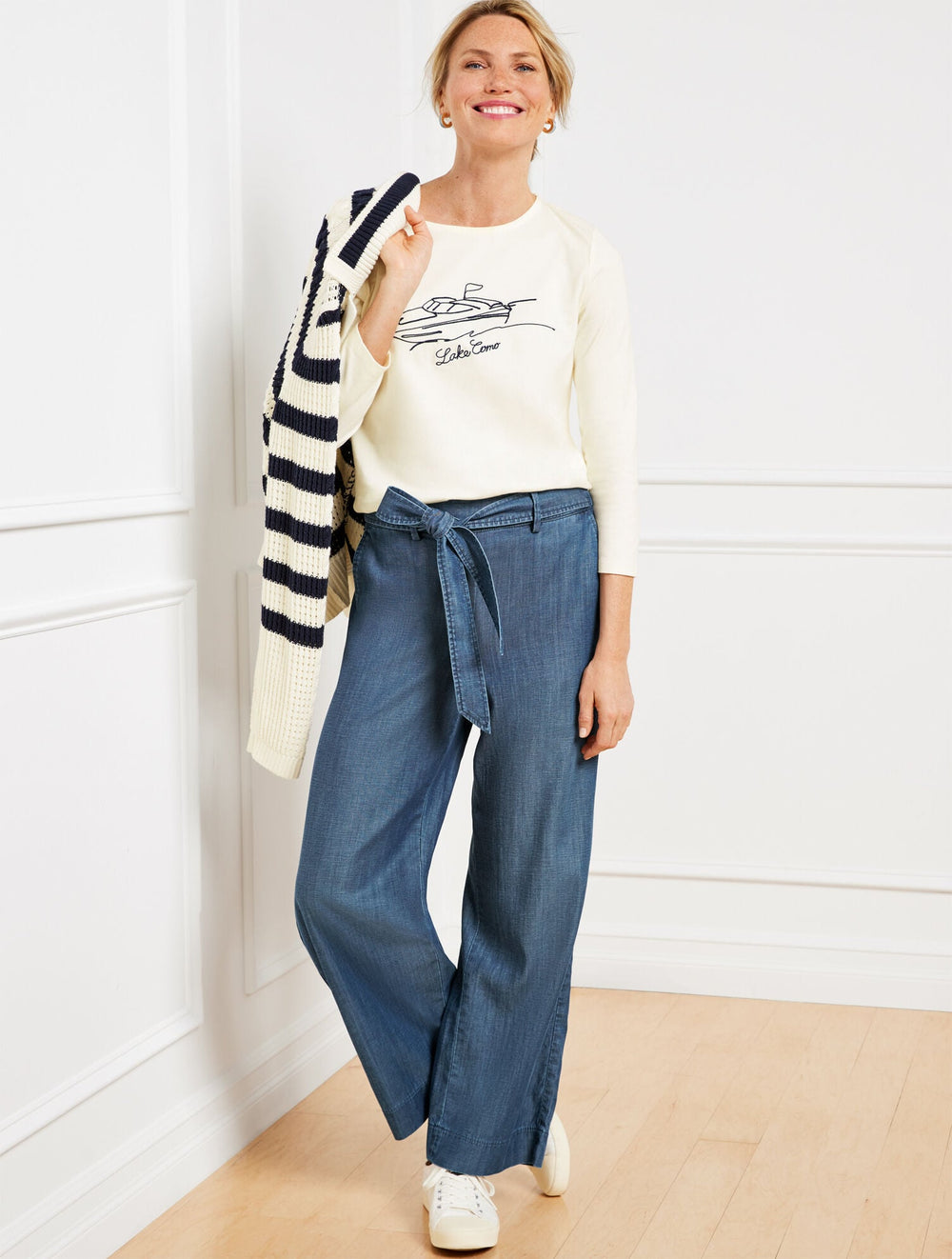 KALI BELTED WIDE ANKLE PANTS - KALI WASH | Talbots on sale