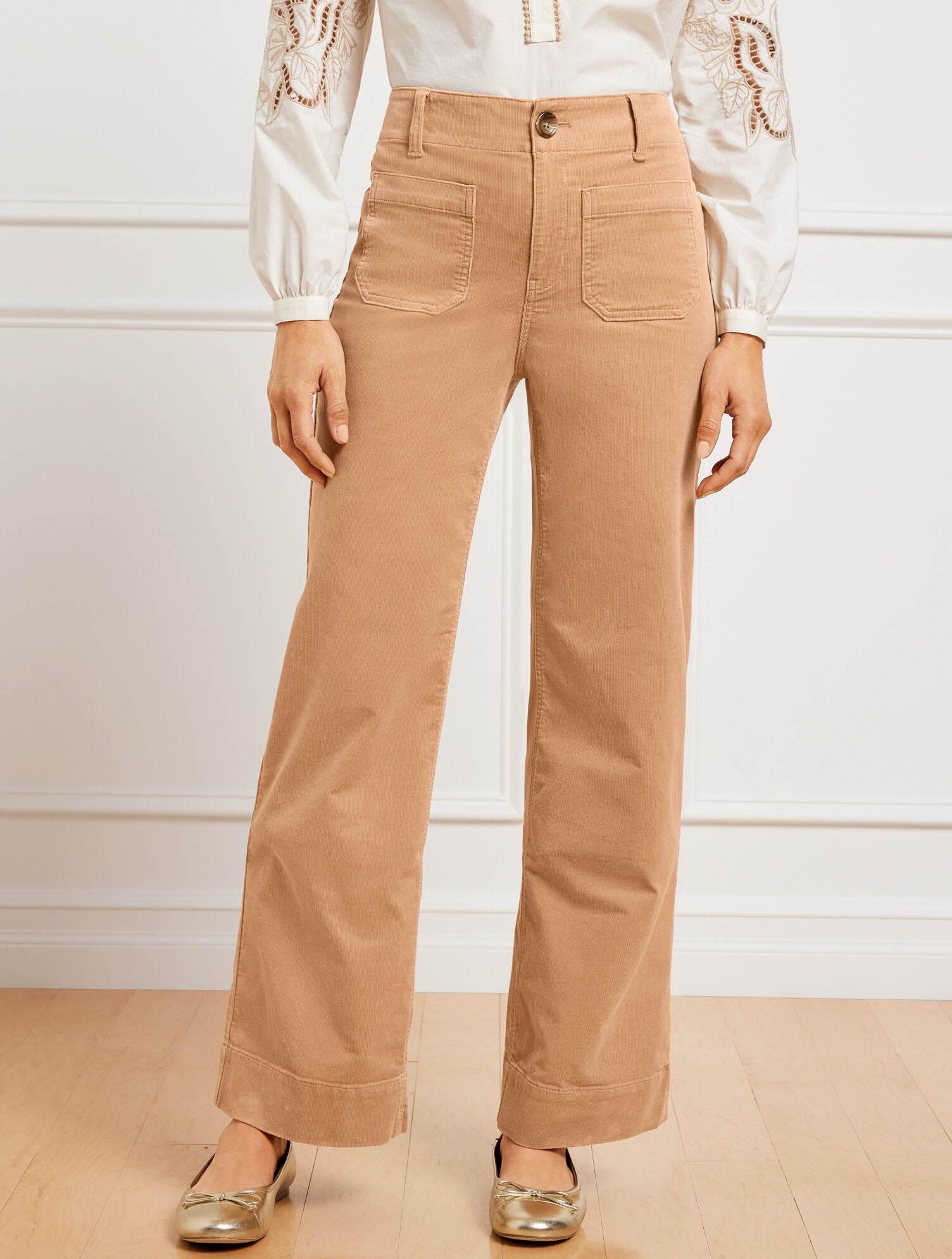 TOASTED COCONUT STRETCH CORDUROY WIDE LEG PANTS | Talbots sale