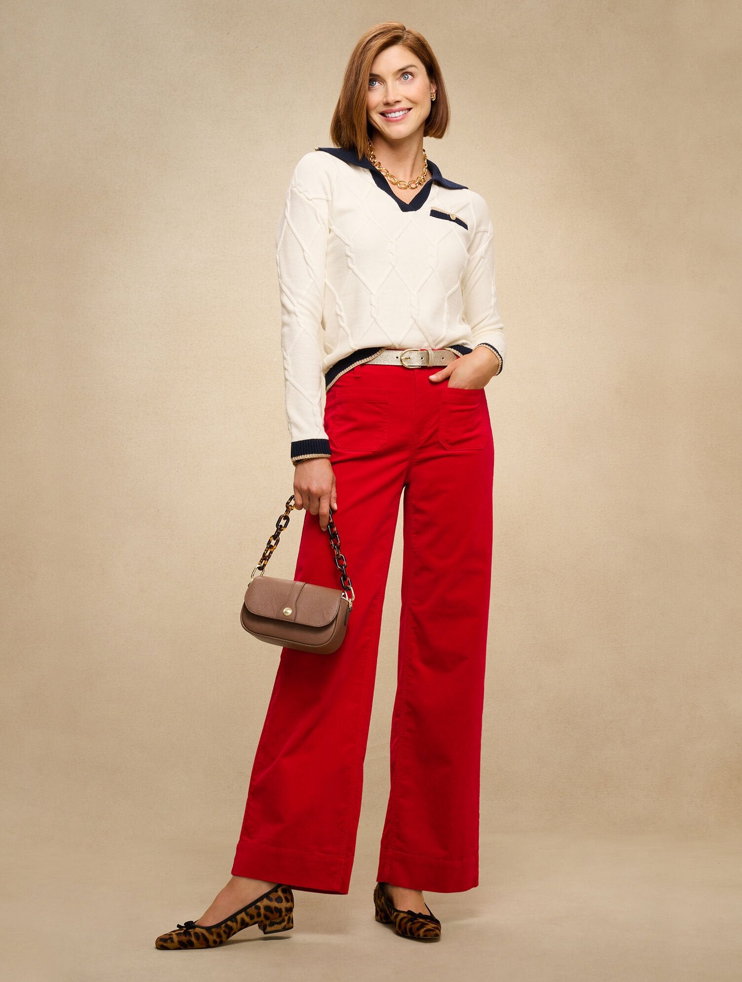 TOASTED COCONUT STRETCH CORDUROY WIDE LEG PANTS | Talbots sale