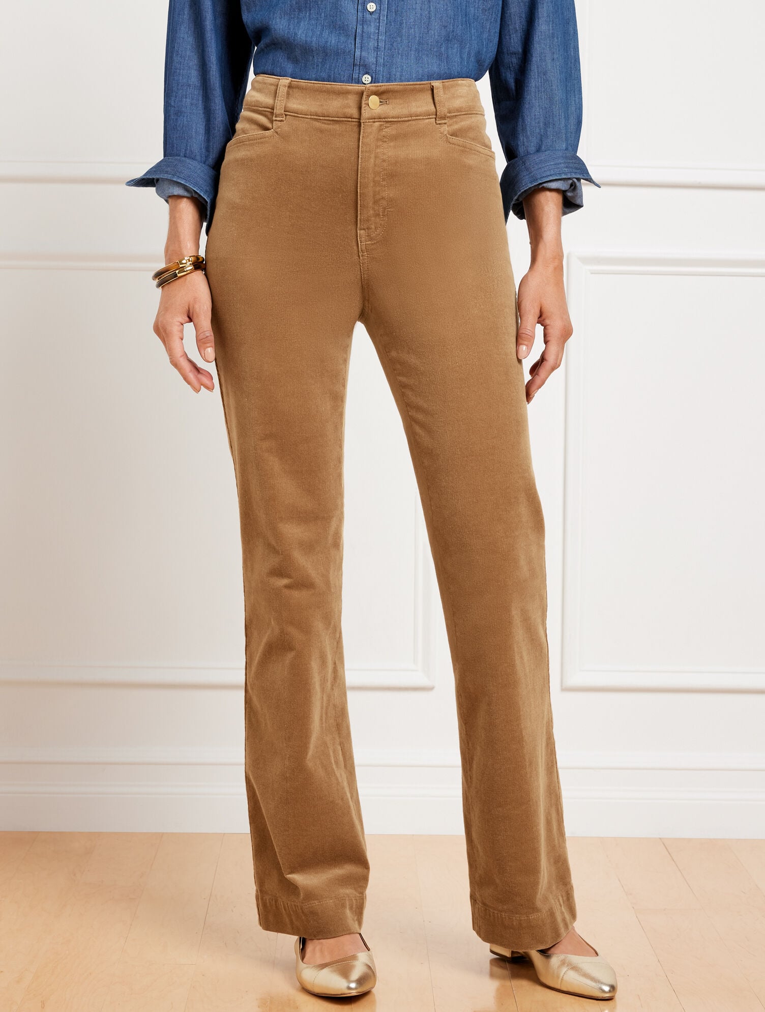 ALMOND BUFF STRETCH CORDUROY FLARE LEG PANTS | Talbots on sale