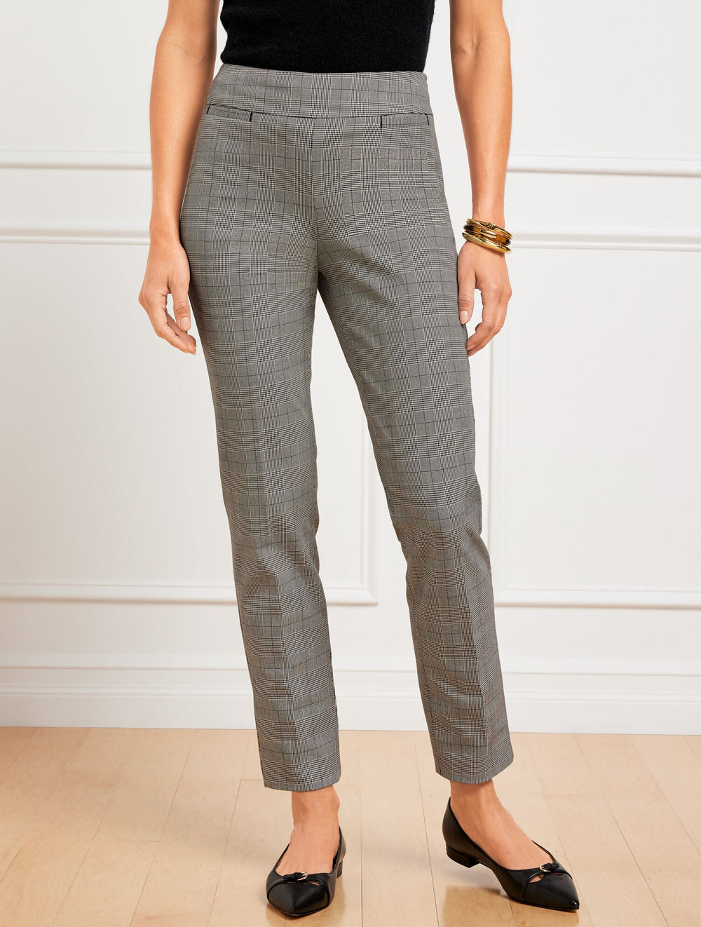 IVORY/BLACK TALBOTS CHATHAM SLIM ANKLE PANTS - GLEN PLAID | Talbots near me