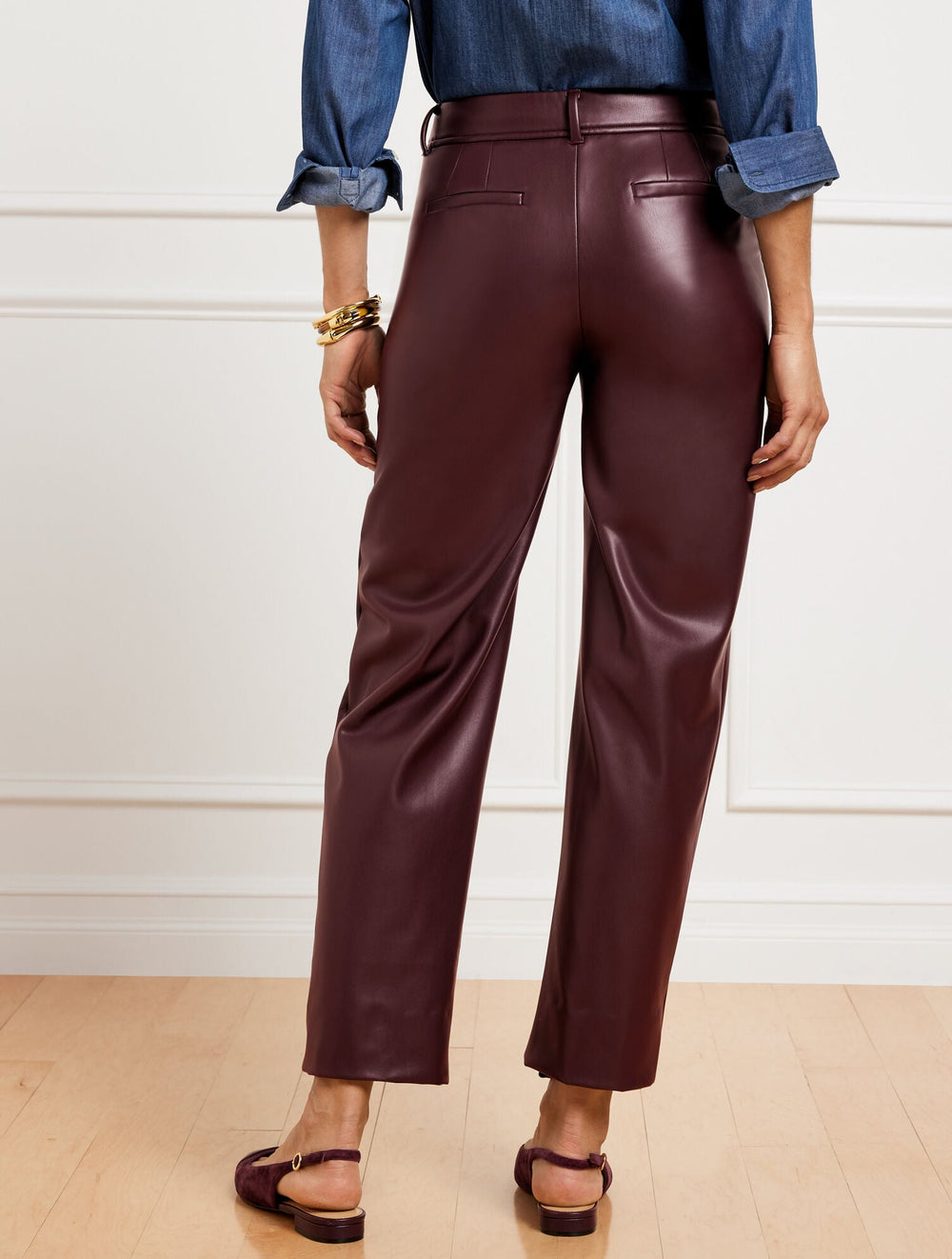 RICH BURGUNDY FAUX LEATHER STRAIGHT ANKLE PANTS | Talbots online