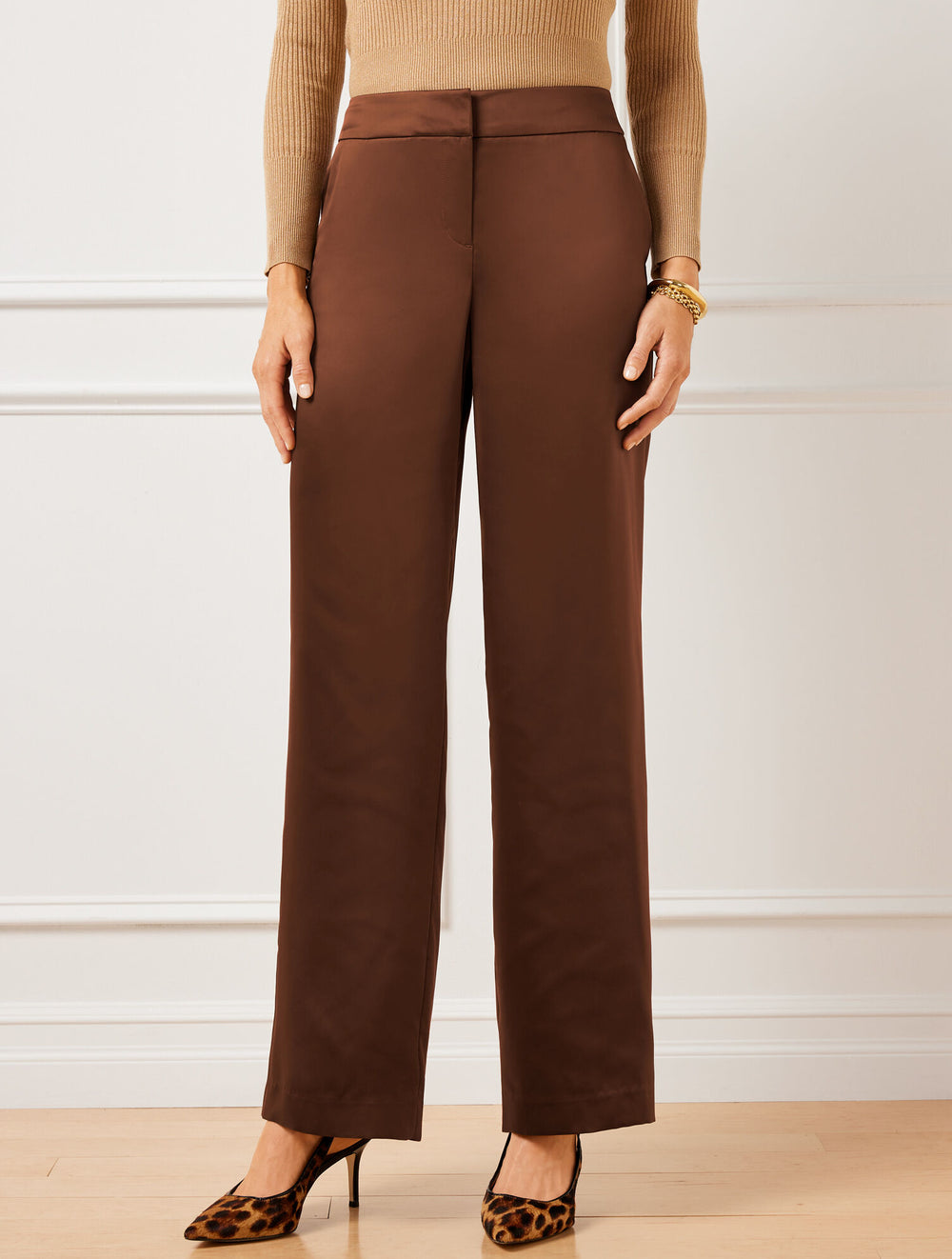 DARK WALNUT SATIN WIDE LEG PANTS | Talbots for sale