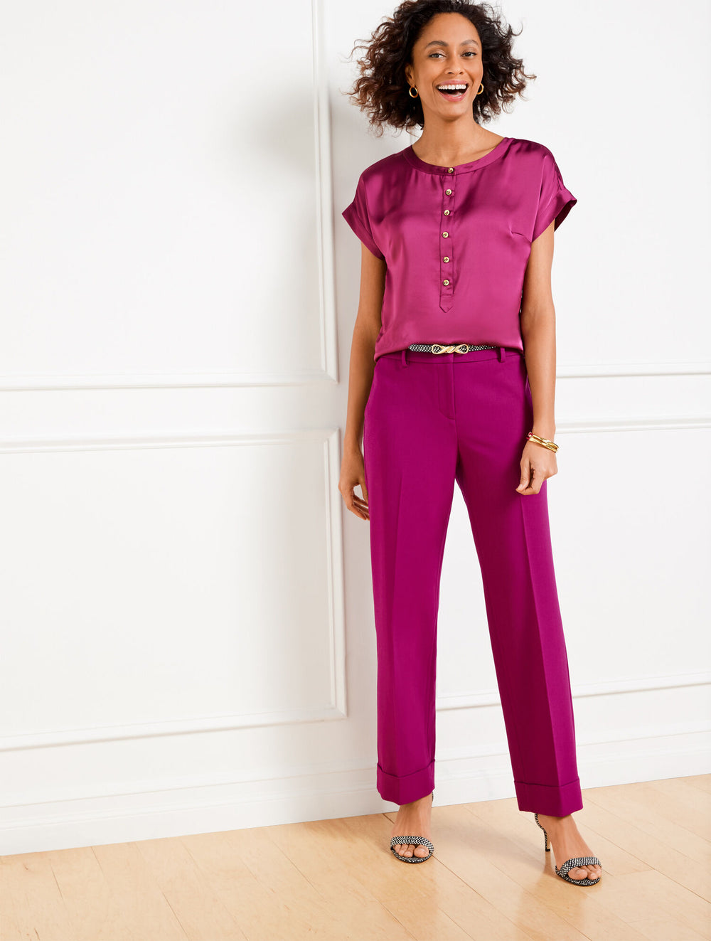 BERRY TAILORED STRETCH SLIM WIDE ANKLE PANTS | Talbots outlet