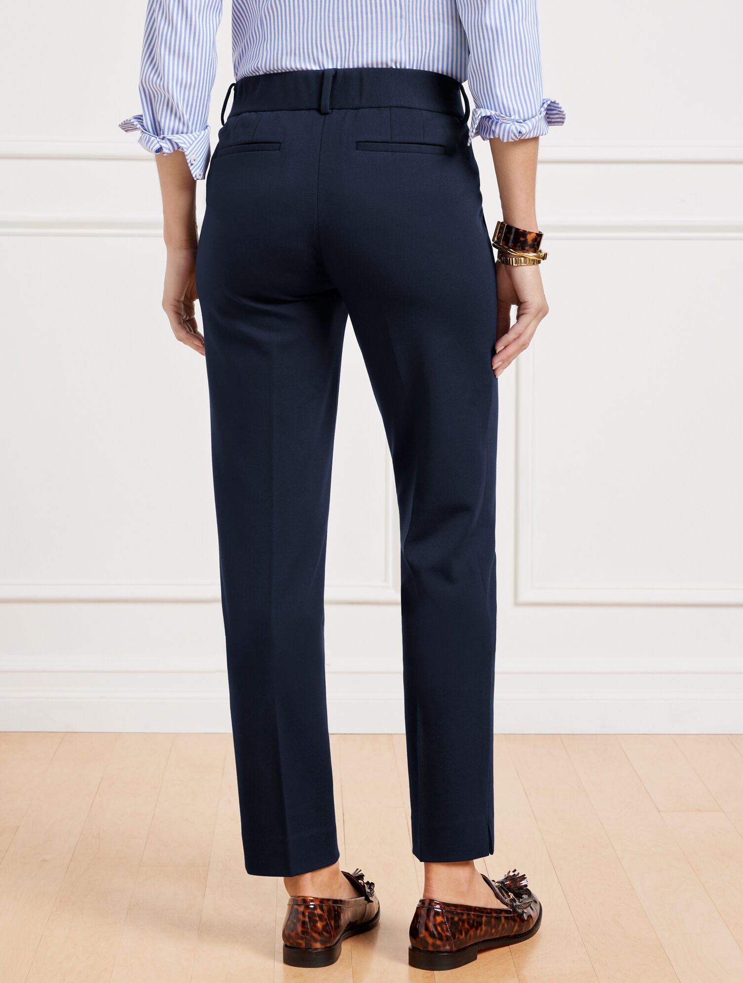 BLACK|INDIGO BLUE TALBOTS HAMPSHIRE STRAIGHT ANKLE PANTS - PONTE | Talbots for sale