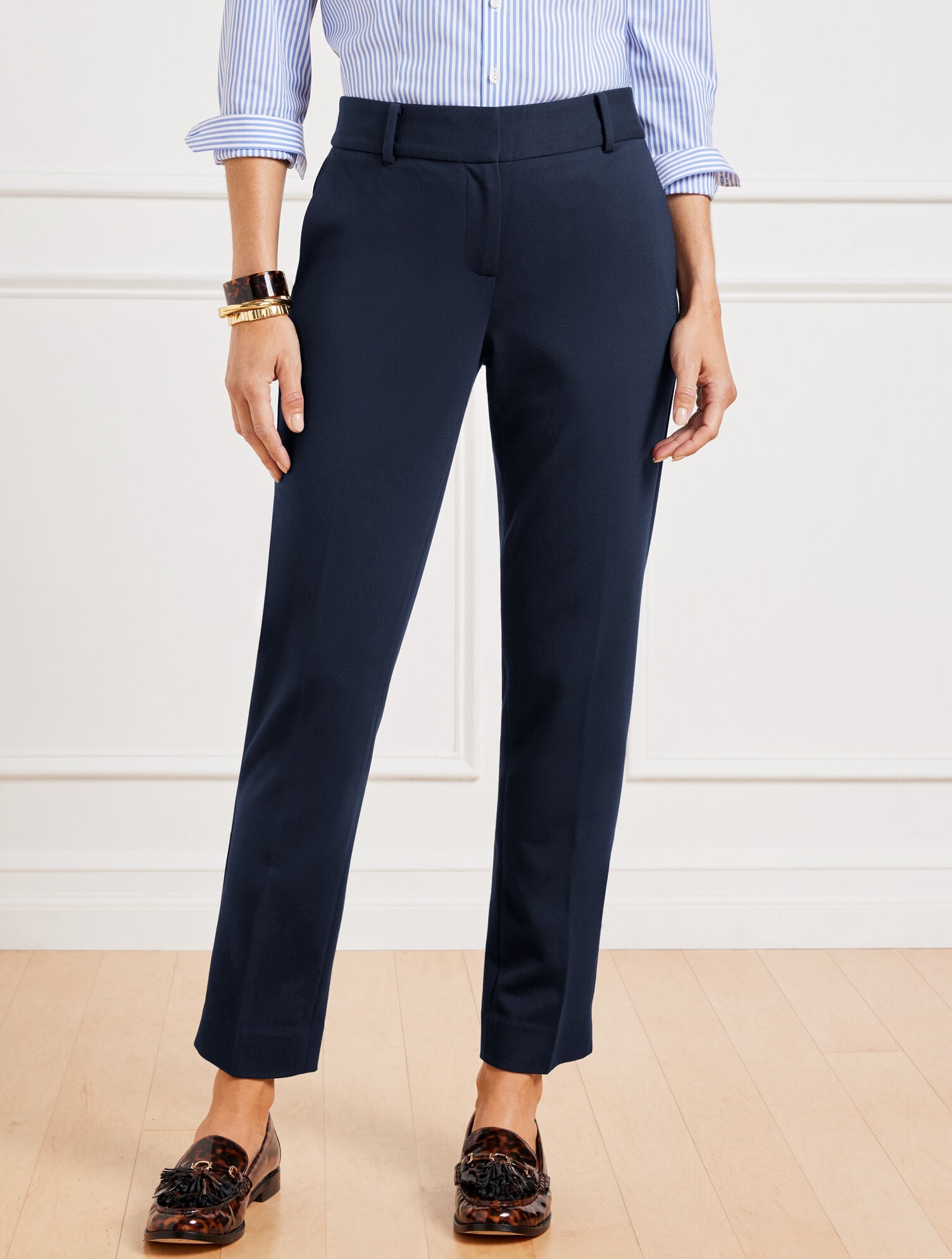 BLACK|INDIGO BLUE TALBOTS HAMPSHIRE STRAIGHT ANKLE PANTS - PONTE | Talbots for sale