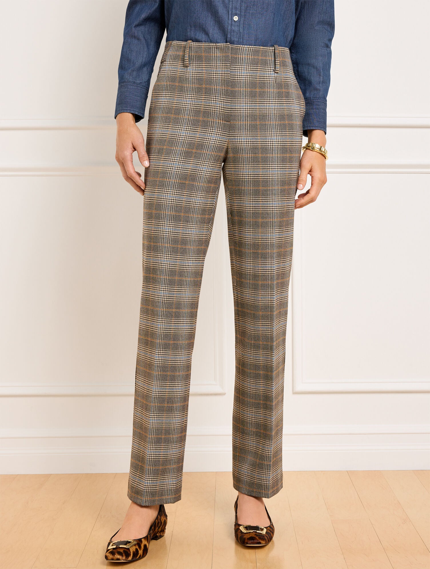 GINGER/BLUE WAVE MULTI TALBOTS SOUTHAMPTON STRAIGHT LEG PANTS - GLEN PLAID | Talbots discount