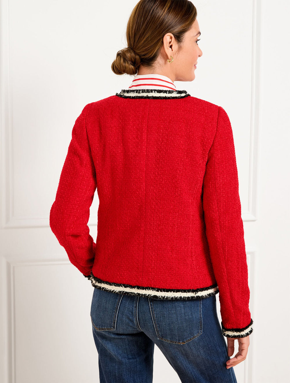 RUBY RED FRINGE STRIPE TWEED JACKET | Talbots near me