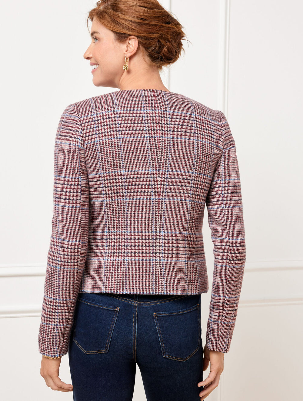 RICH BURGUNDY MULTI SHETLAND CROP JACKET - AUTUMN PLAID | Talbots online