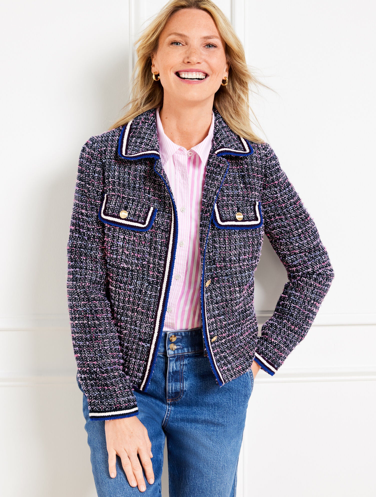 NAVY/WHITE MULTI BREEZE TWEED JACKET | Talbots US