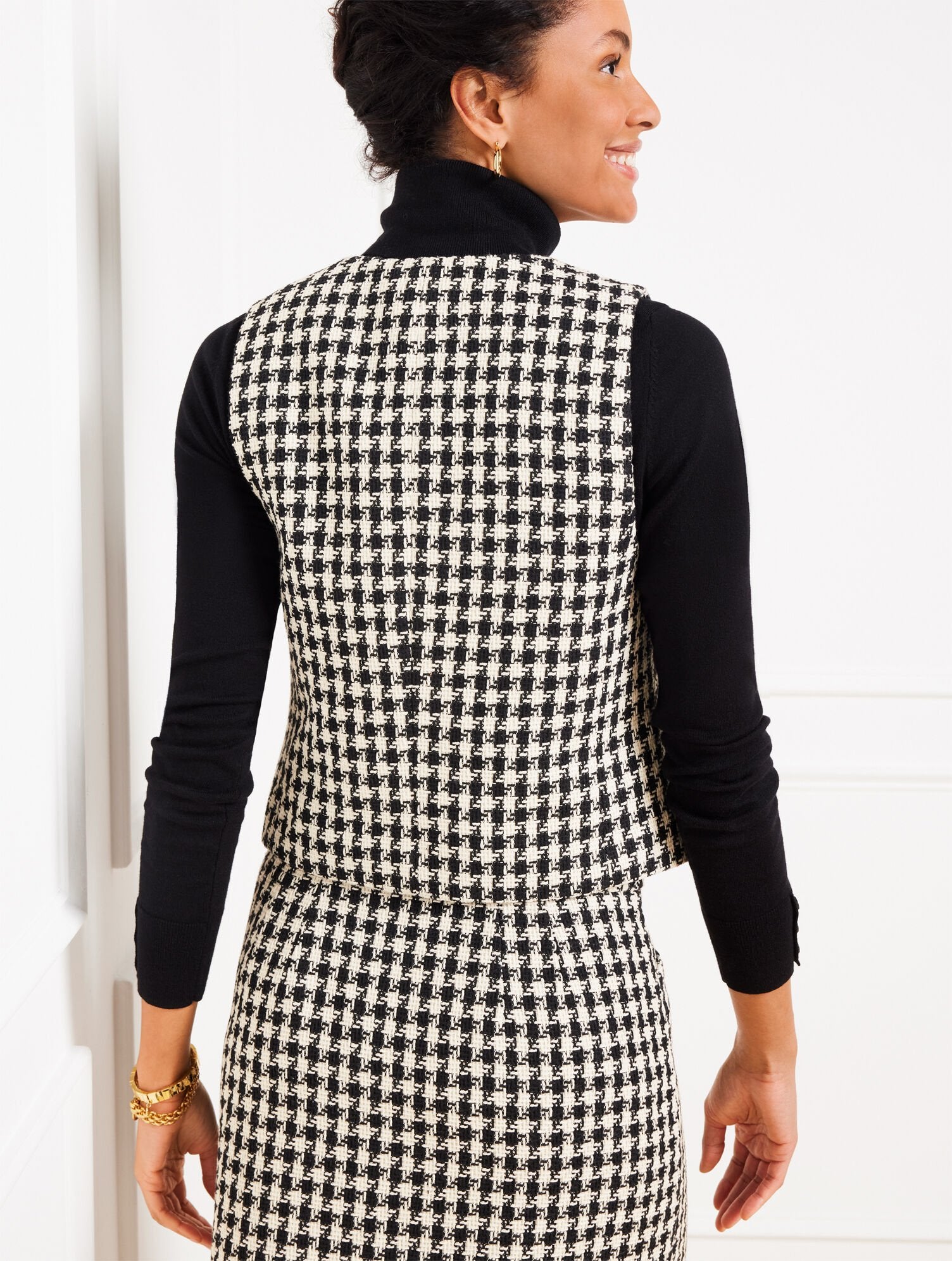 BLACK/IVORY HOUNDSTOOTH TWEED VEST | Talbots sale