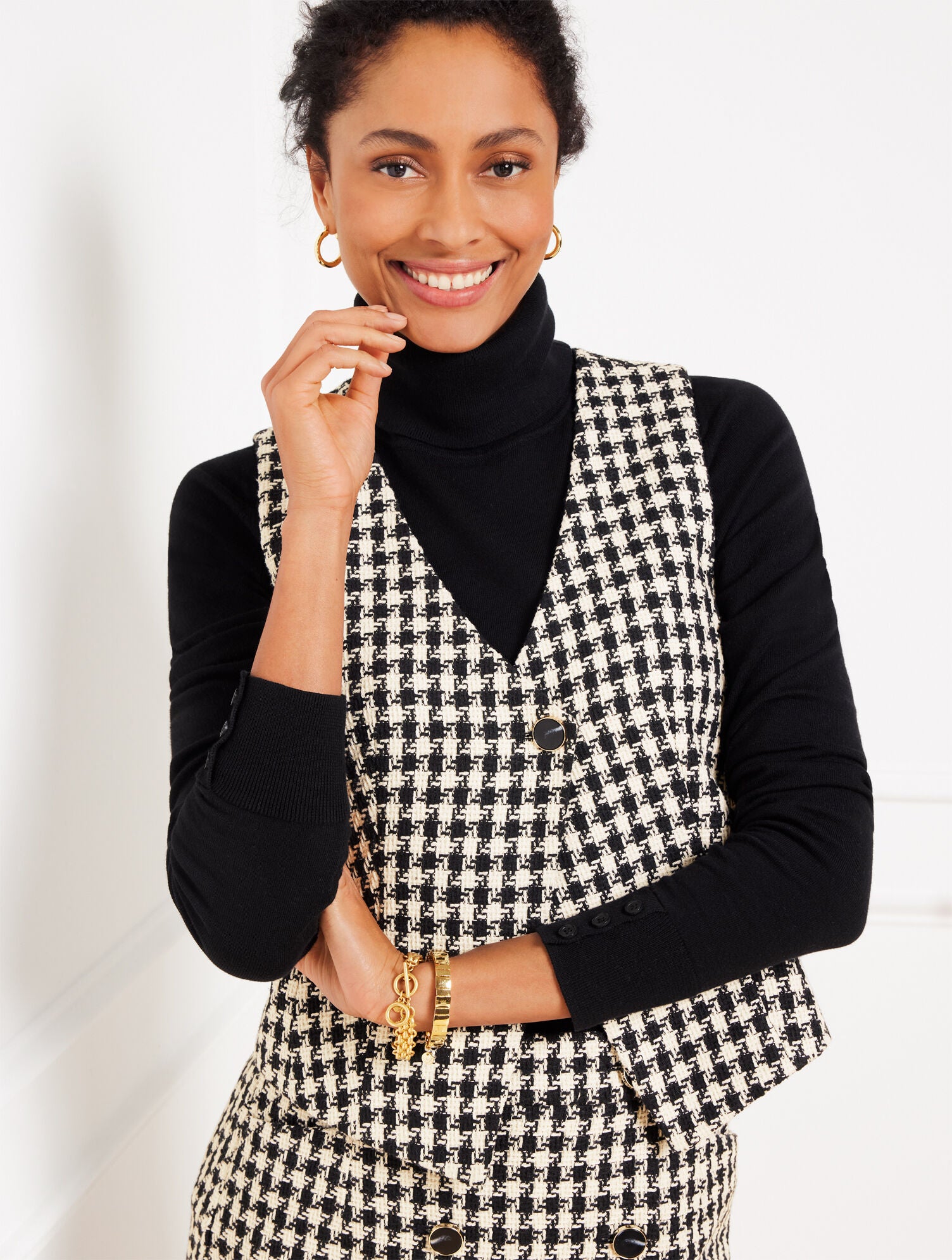 BLACK/IVORY HOUNDSTOOTH TWEED VEST | Talbots sale