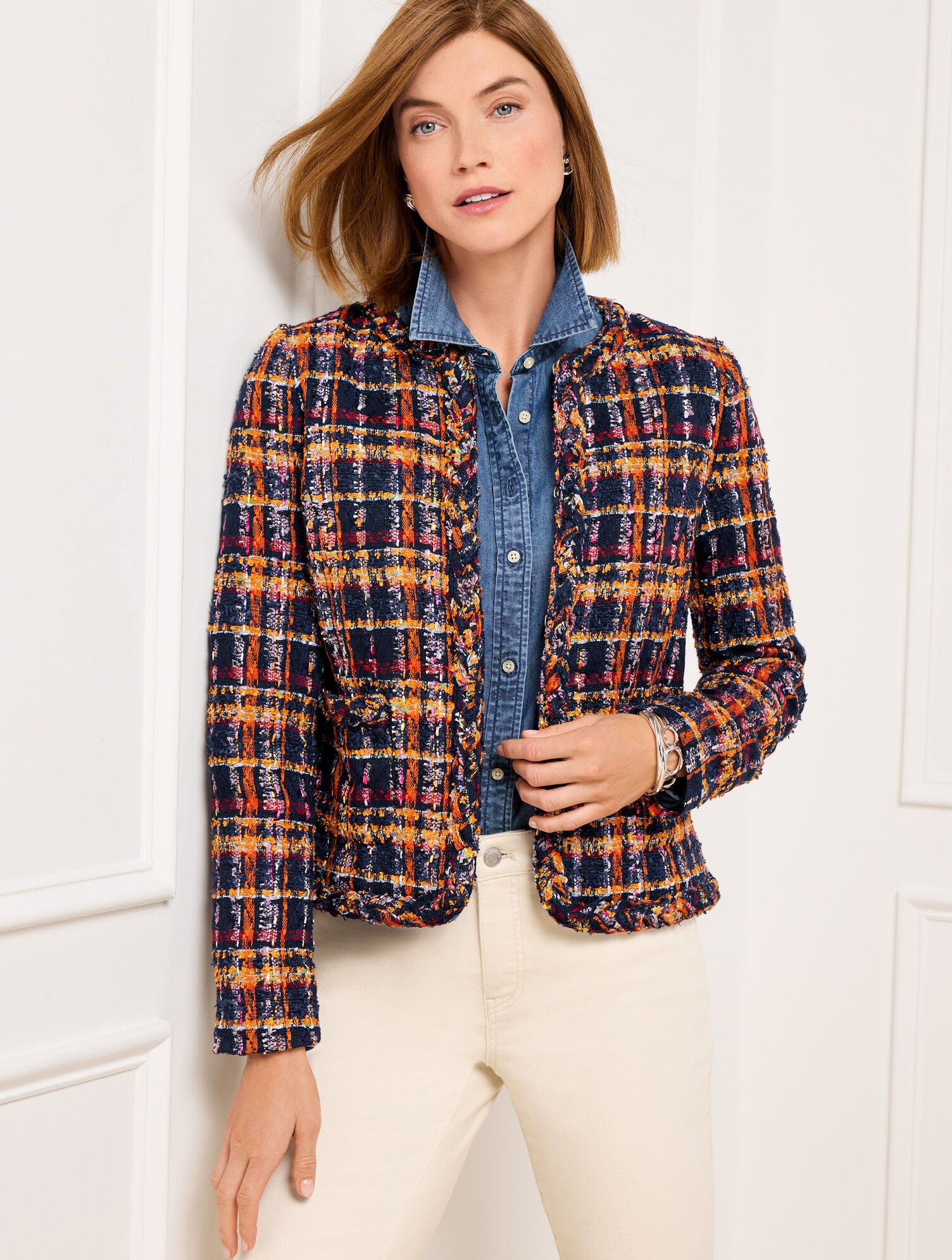 NAVY MULTI TWEED JACKET - SUNFLOWER PLAID | Talbots near me