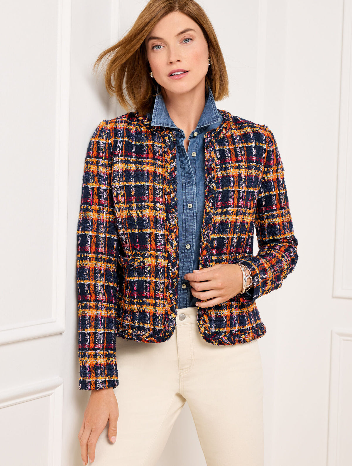 NAVY MULTI TWEED JACKET - SUNFLOWER PLAID | Talbots near me