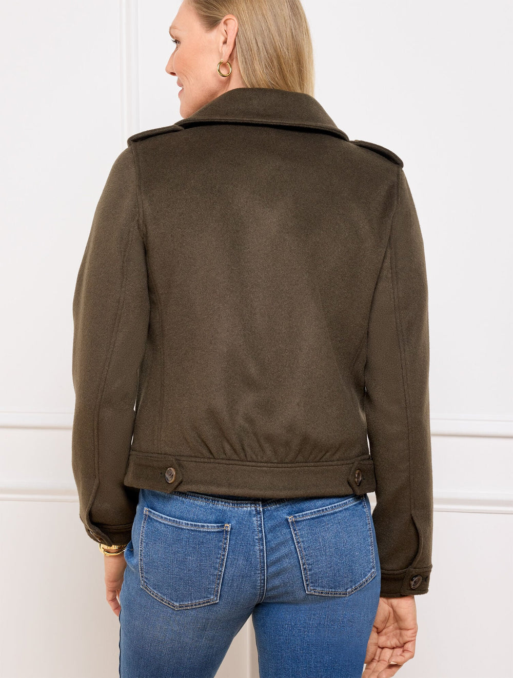 DEEP OLIVE BRUSHED WOOL BLEND BOMBER JACKET | Talbots discount