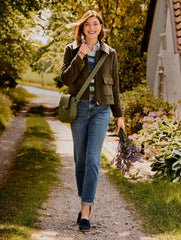 DEEP OLIVE BRUSHED WOOL BLEND BOMBER JACKET | Talbots discount