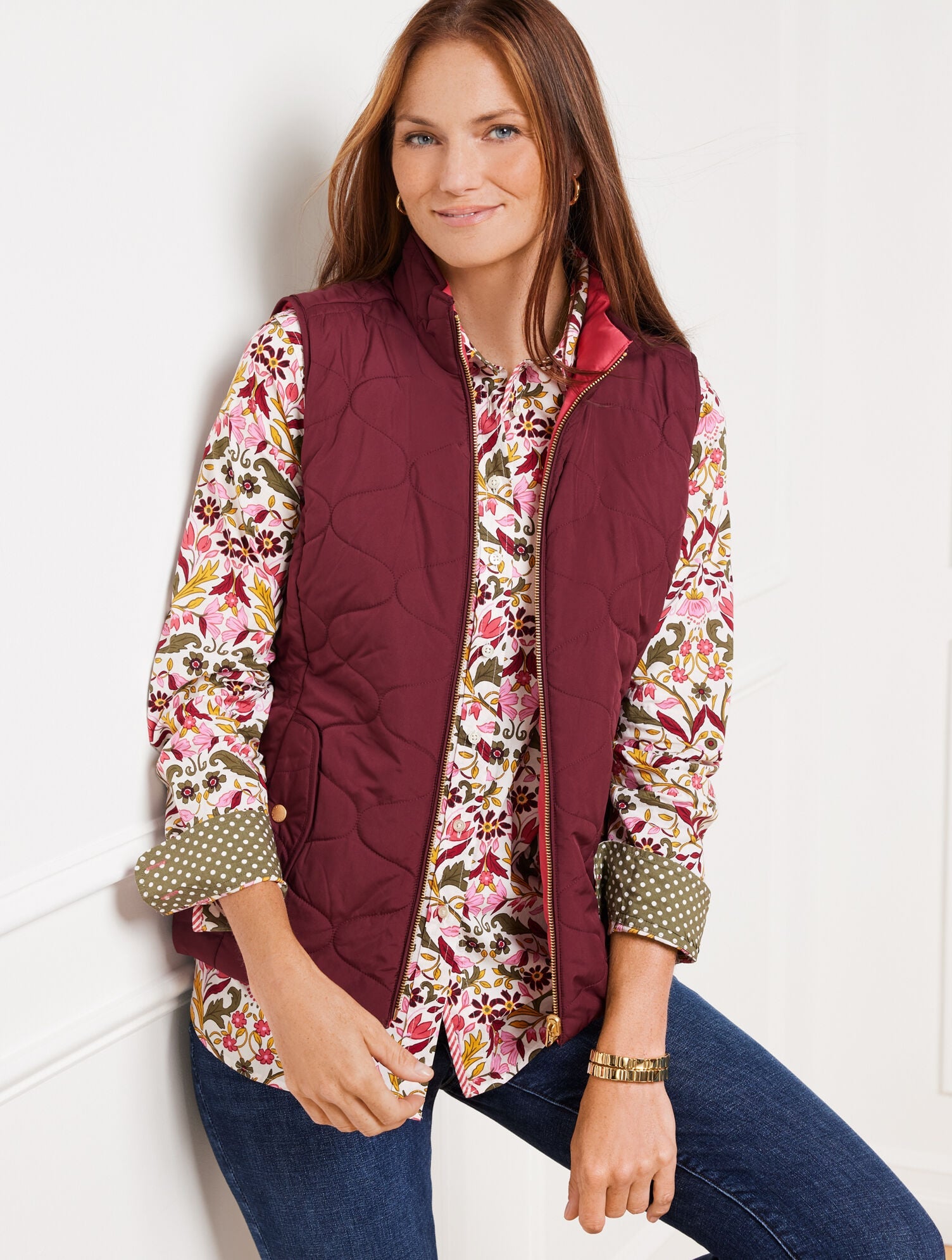 RICH BURGUNDY/HOLLY BERRY REVERSIBLE VEST | Talbots US