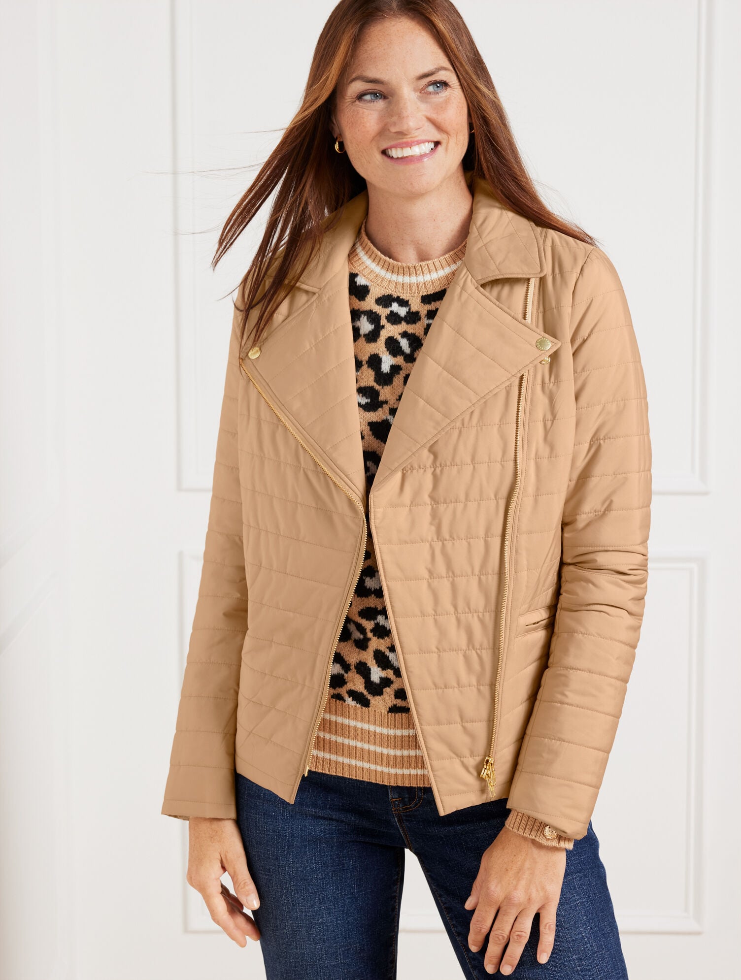 IVORY|TOASTED COCONUT QUILTED MOTO JACKET | Talbots for sale