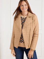 IVORY|TOASTED COCONUT QUILTED MOTO JACKET | Talbots for sale