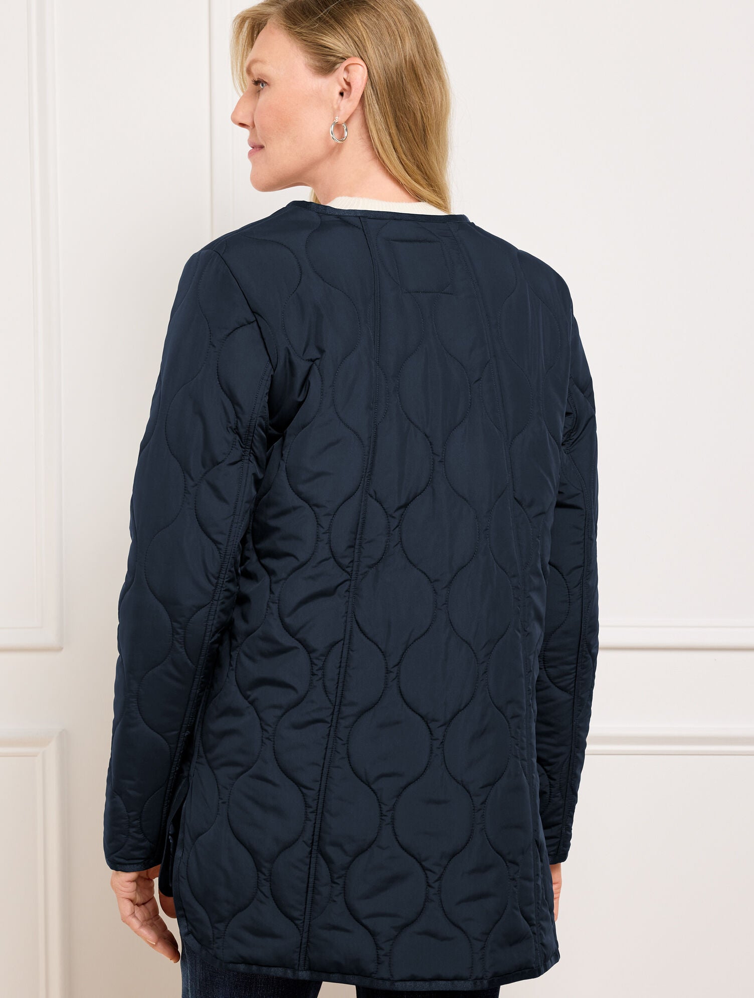 RICH BURGUNDY/MOONLIGHT|SPRUCED UP/INDIGO BLUE QUILTED COLLARLESS COAT | Talbots sale