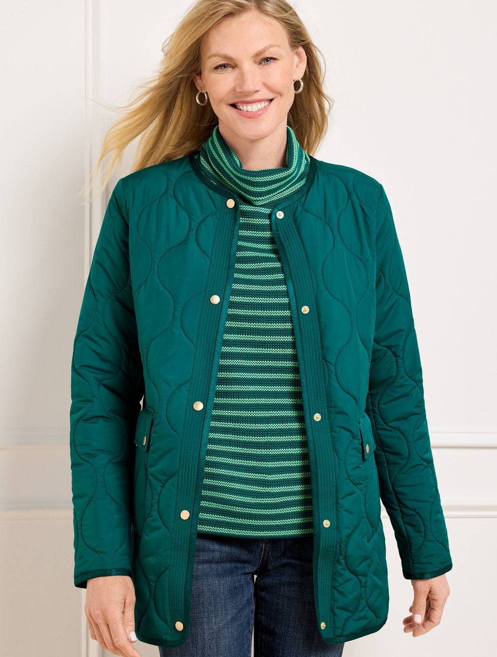 RICH BURGUNDY/MOONLIGHT|SPRUCED UP/INDIGO BLUE QUILTED COLLARLESS COAT | Talbots sale