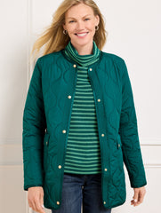 RICH BURGUNDY/MOONLIGHT|SPRUCED UP/INDIGO BLUE QUILTED COLLARLESS COAT | Talbots sale