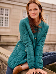 RICH BURGUNDY/MOONLIGHT|SPRUCED UP/INDIGO BLUE QUILTED COLLARLESS COAT | Talbots sale