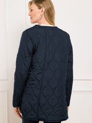RICH BURGUNDY/MOONLIGHT|SPRUCED UP/INDIGO BLUE QUILTED COLLARLESS COAT | Talbots sale