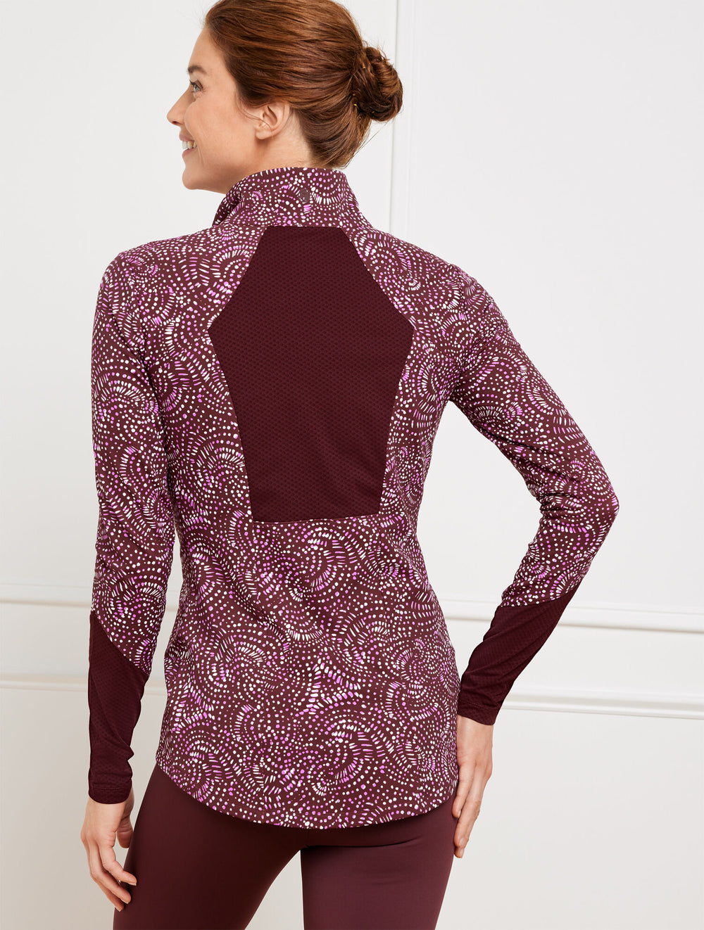BURGUNDY BERRY PERFORMANCE INTERLOCK HALF-ZIP PULLOVER - STENCILED FANS | Talbots US