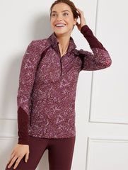 BURGUNDY BERRY PERFORMANCE INTERLOCK HALF-ZIP PULLOVER - STENCILED FANS | Talbots US