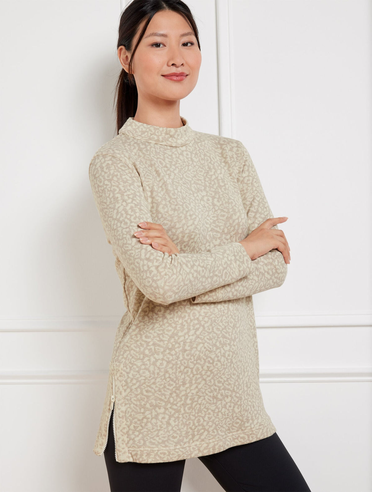 IVORY/OAT HEATHER LEOPARD JACQUARD PULLOVER | Talbots online