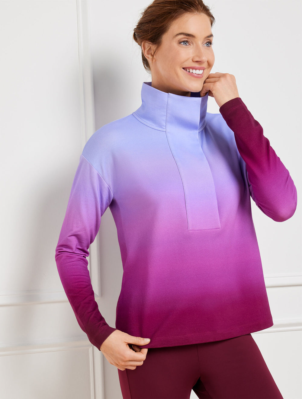BURGUNDY BERRY SNAP PLACKET PULLOVER - OMBRÉ | Talbots near me